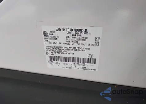 2015 Ford Explorer Limited from USA, damaged, VIN 1FM5K7F88FGC58414